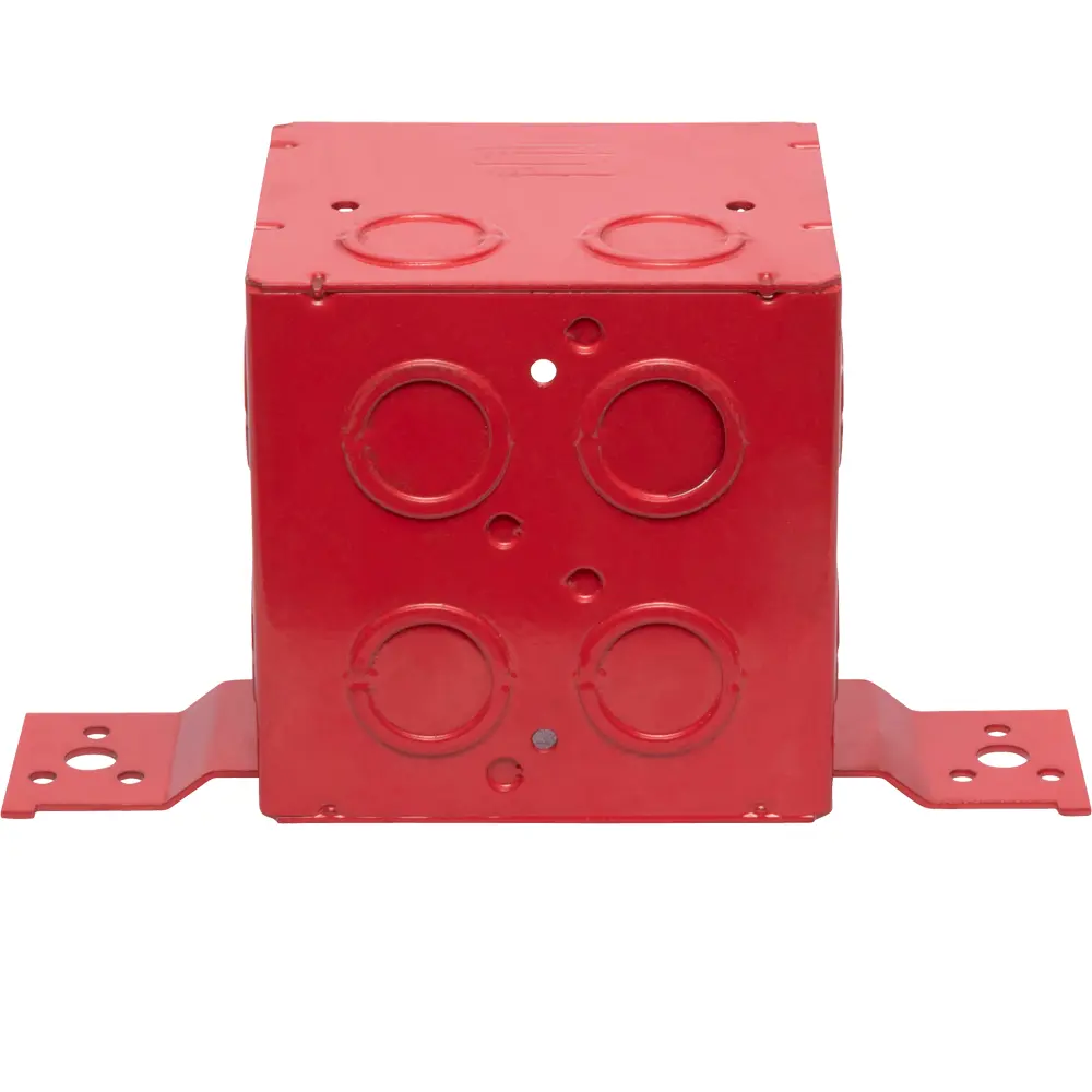 4" Square Red Fire Alarm Box w/ Flush Bracket, 3-1/2" Deep