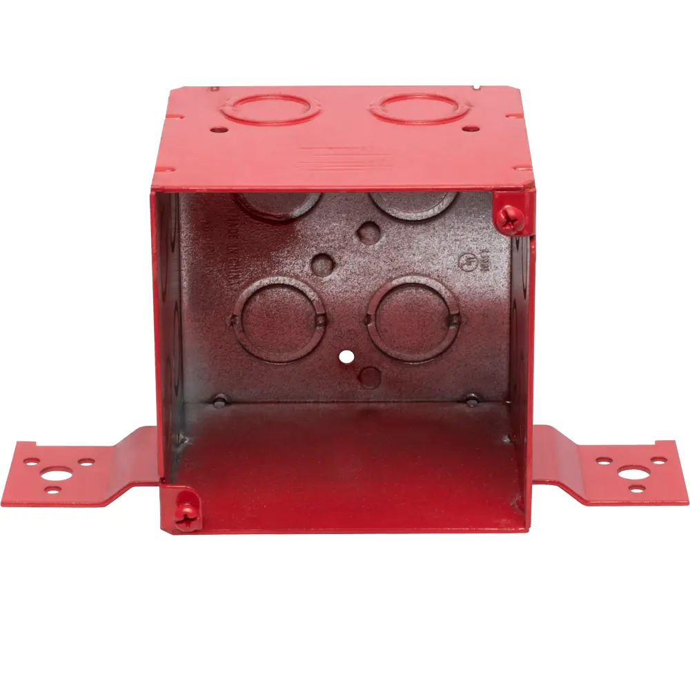 4" Square Red Fire Alarm Box w/ Flush Bracket, 3-1/2" Deep