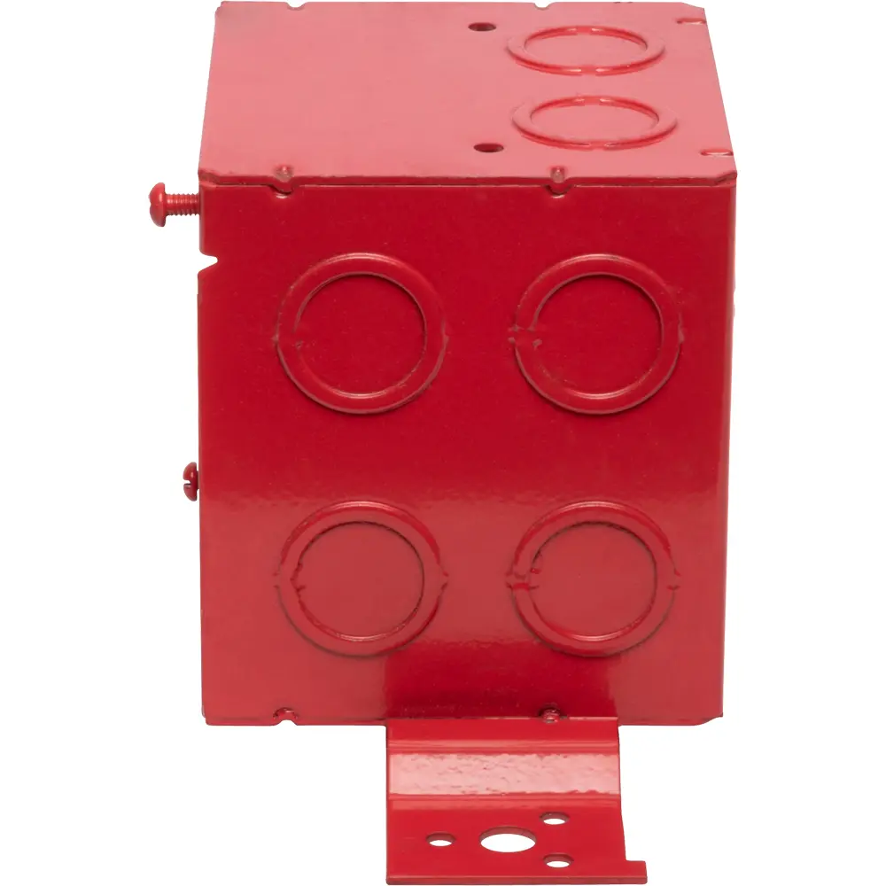 4" Square Red Fire Alarm Box w/ Flush Bracket, 3-1/2" Deep