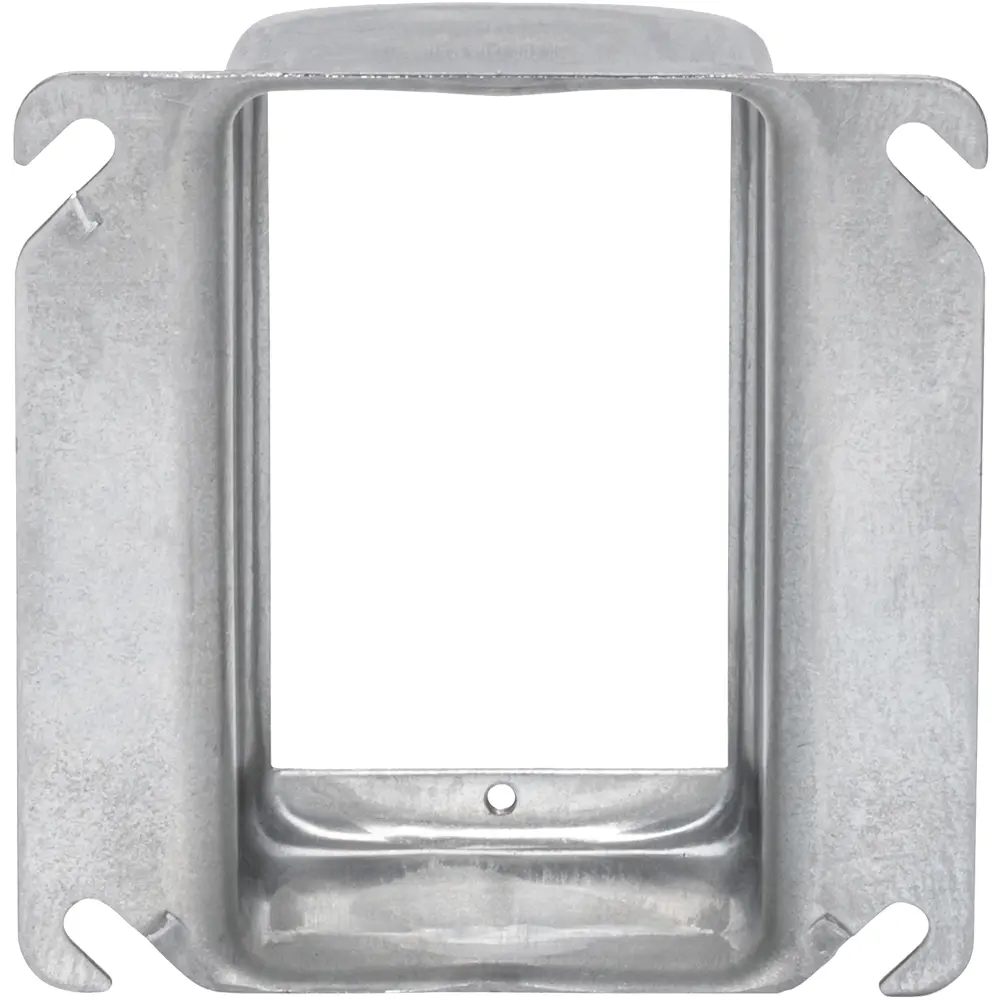 4" Square Single-Gang Device Ring, 1-1/2" Raised, 11.2 Cu. In. 1 4" Square Single-Gang Device Ring, 1-1/2" Raised, 11.2 Cu. In.