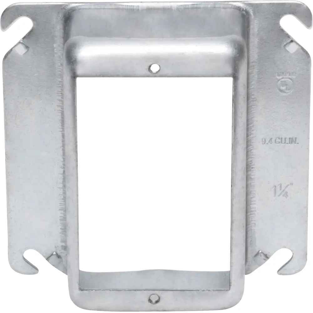 4" Square Single-Gang Device Ring, 1-1/4" Raised, 9.4 Cu. In. 1 4" Square Single-Gang Device Ring, 1-1/4" Raised, 9.4 Cu. In.
