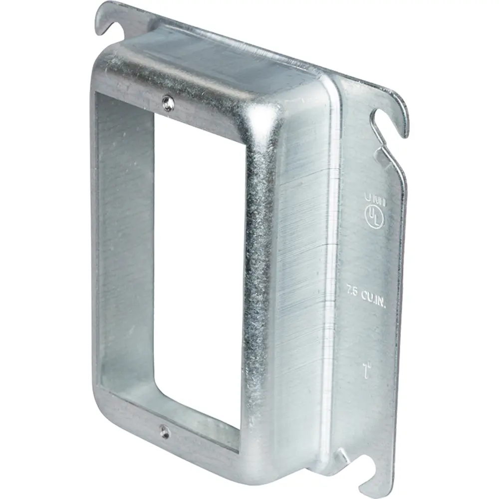 4" Square Single-Gang Device Ring, 1" Raised, 7.5 Cu. In.