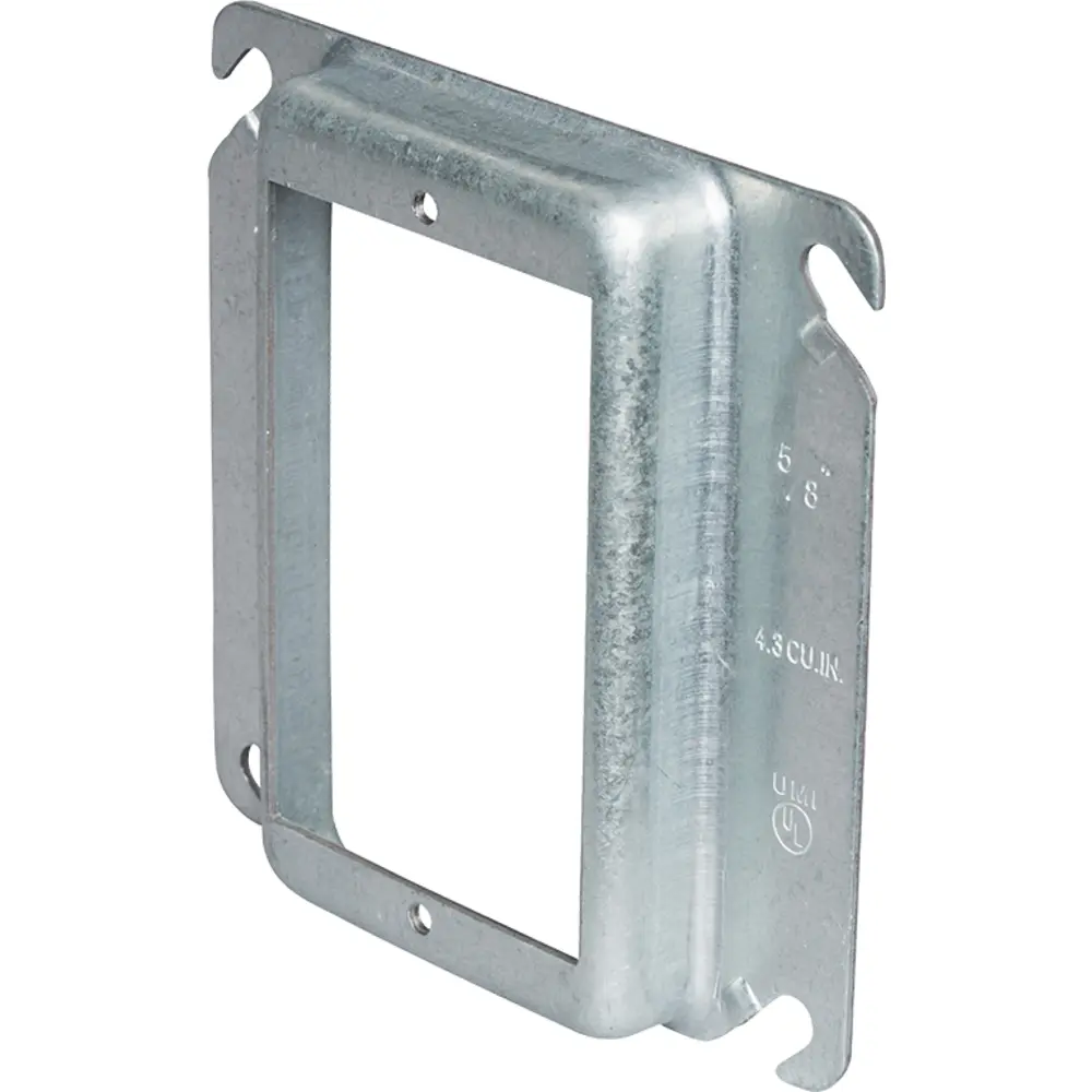 4" Square Single-Gang Device Ring, 5/8" Raised, 4.3 Cu. In.