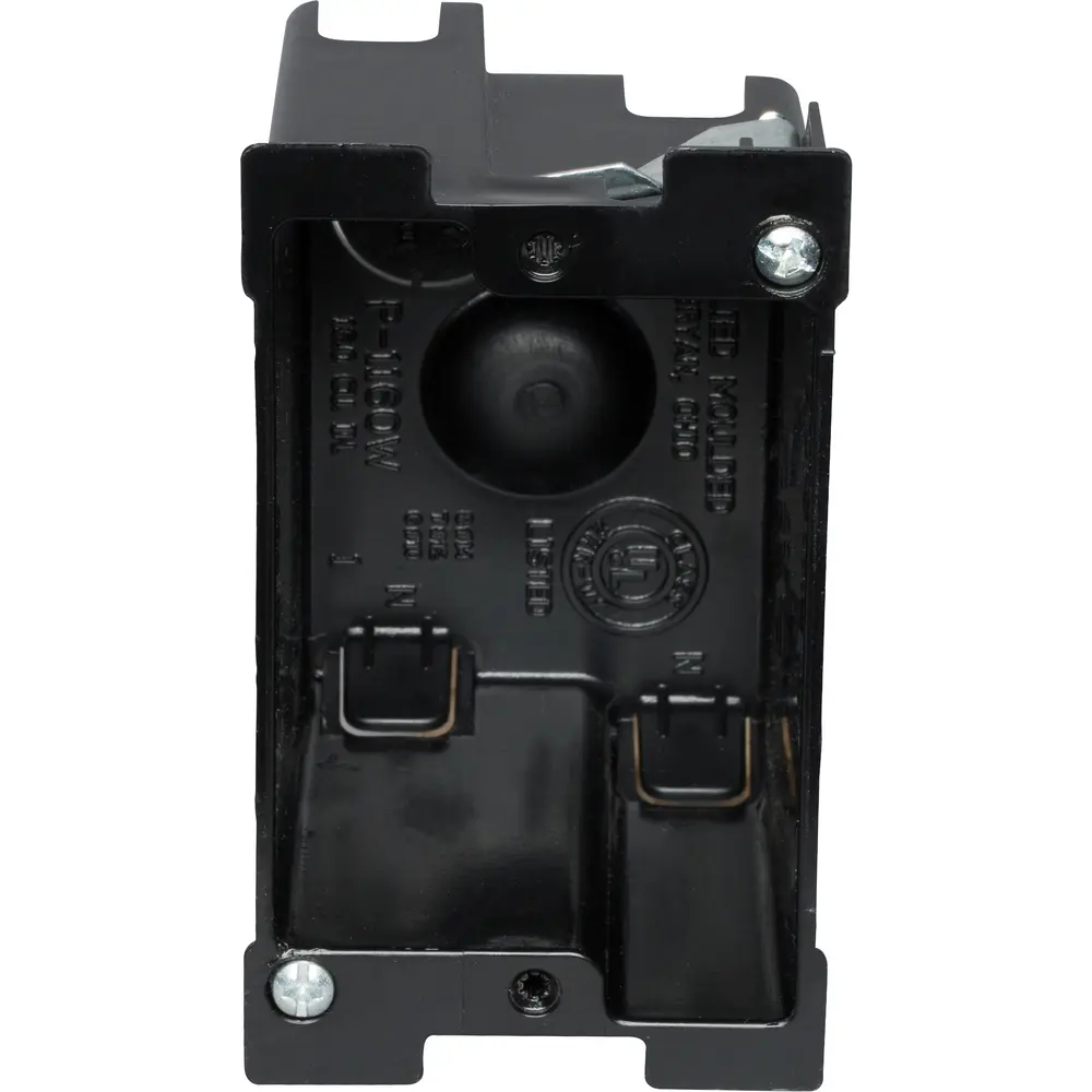 16 Cu. In. Single-Gang Electrical Box w/ Ears & Wing Brackets, Black