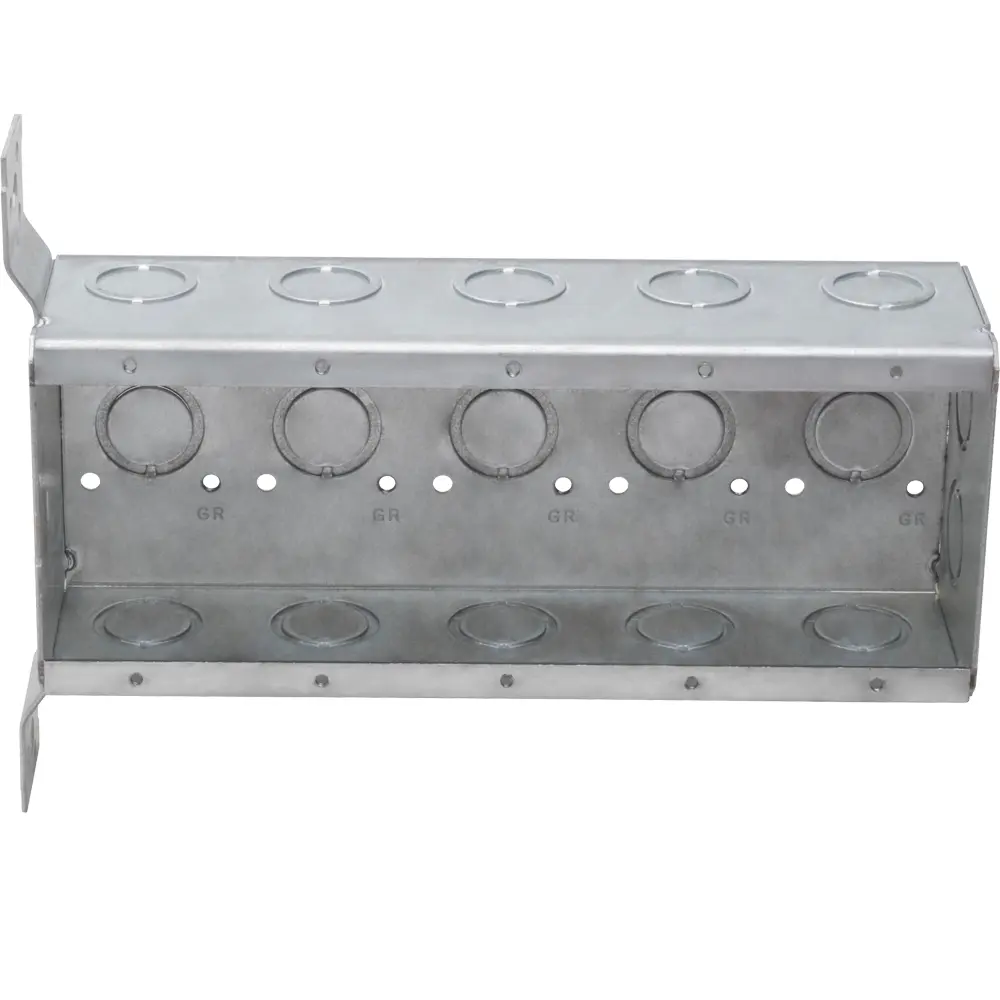 5-Gang Welded Masonry Box w/ Ears, (17) CKO's, 2-1/2" Deep