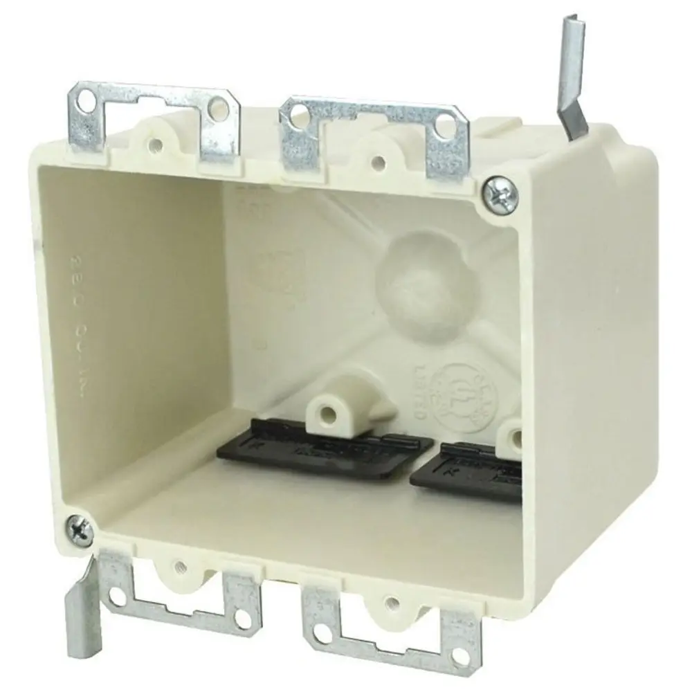 2-Gang Electrical Box, Metal Ears, Wing Bracket, 28 Cu. In., Off White