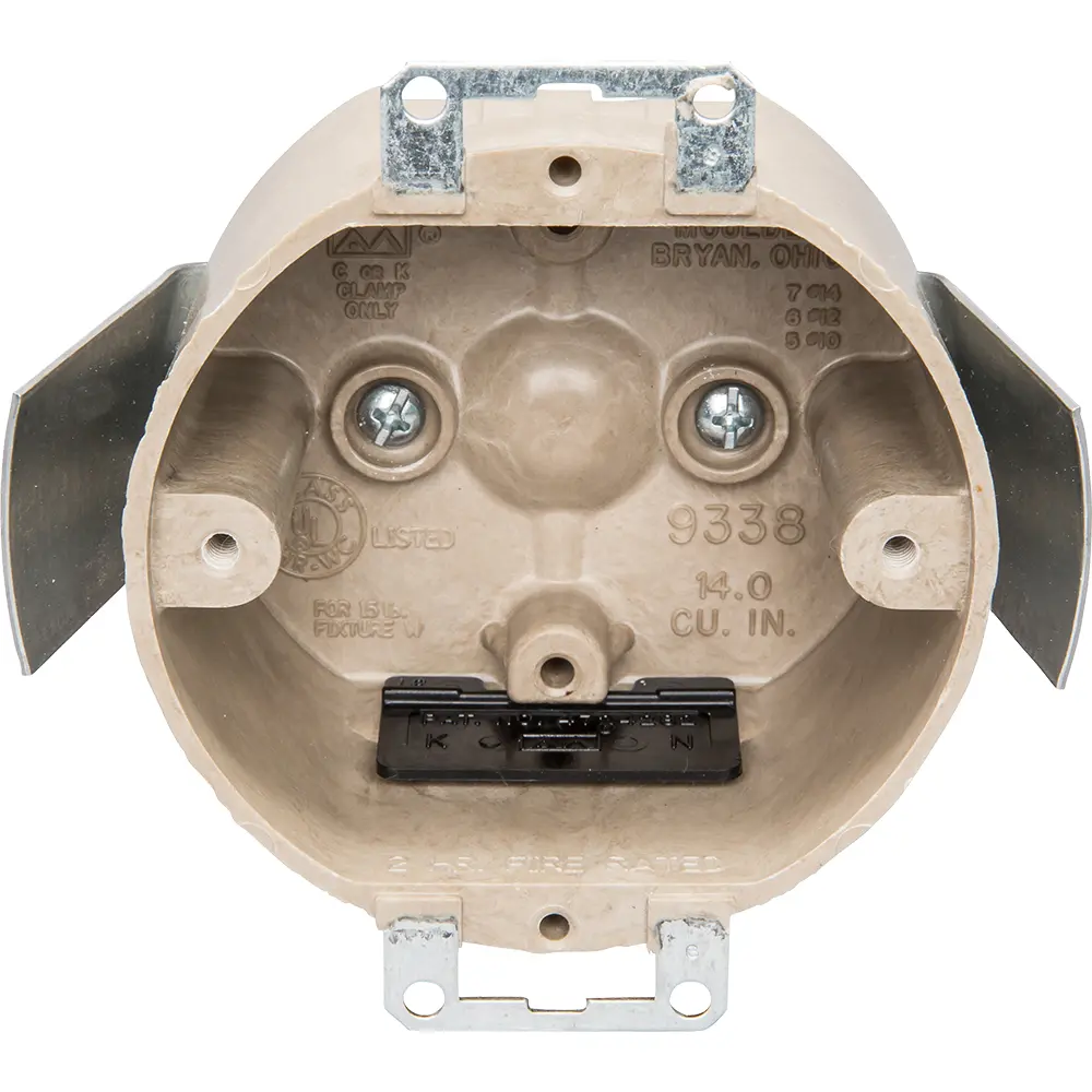 3.5" Round Fixture Support Box w/ Snap Bracket, Old Work, 14 Cu. In., Off White
