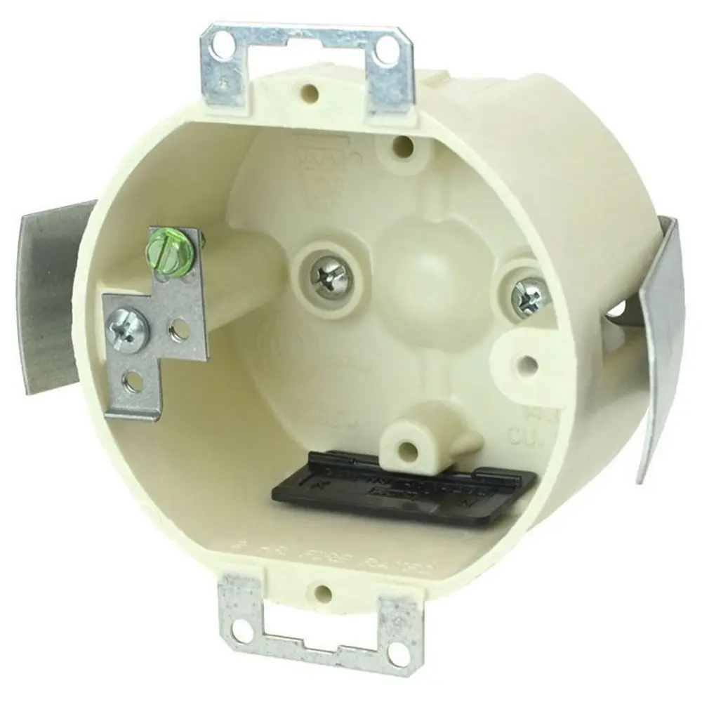 3.5" Round Fixture Support, Grounding Strap, Snap Bracket, 14 Cu. In., Off White