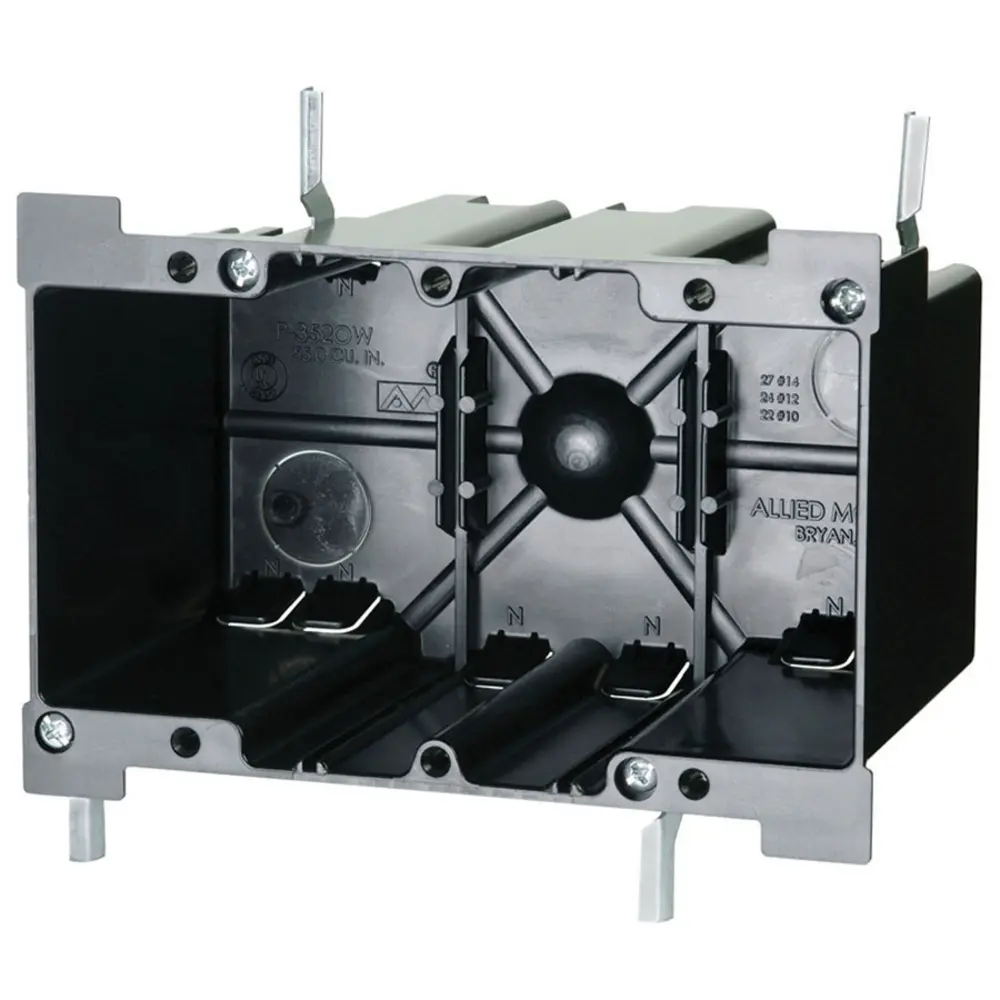 3- Gang Electrical Box w/ Ears & Wing Brackets, (2) 1/2" KO
