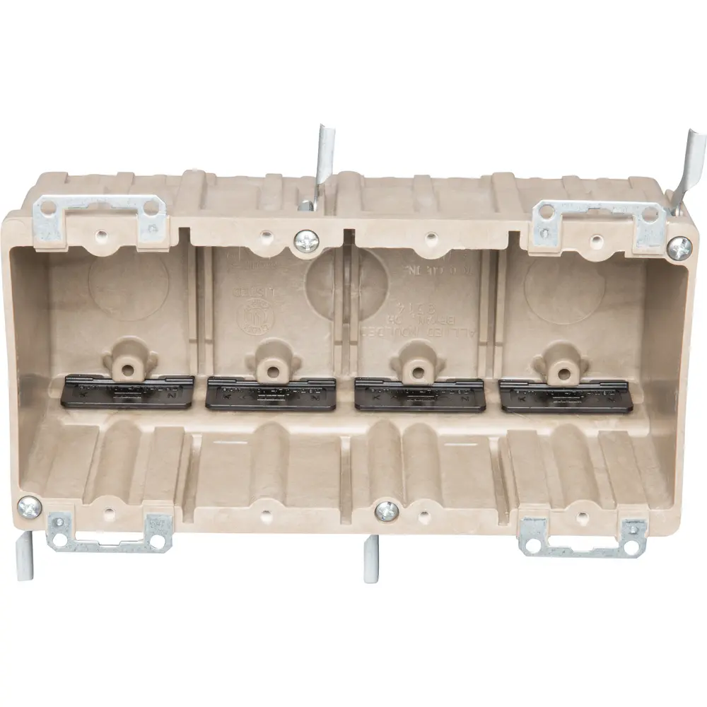 4-Gang Electrical Box w/ Metal Ears, 70 Cu. In., Off White