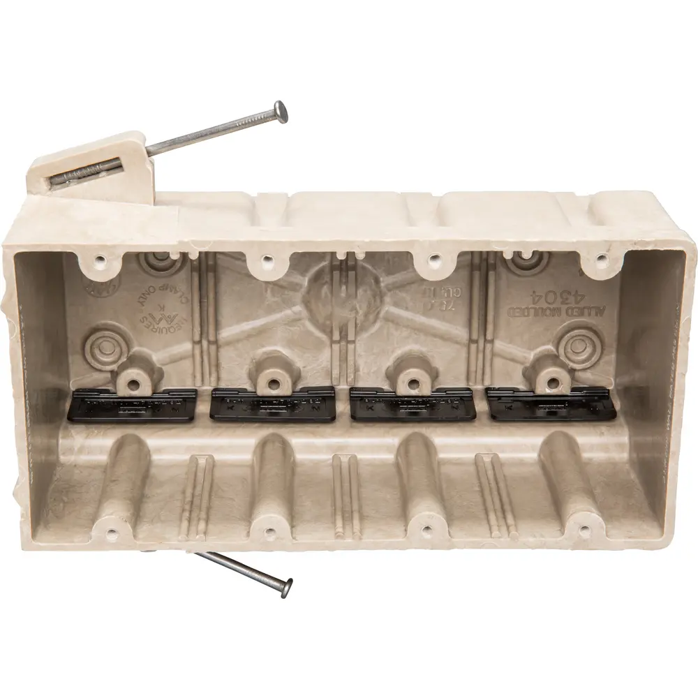 4-Gang Nail-On Electrical Box w/ Nails, 75 Cu. In., Off-White