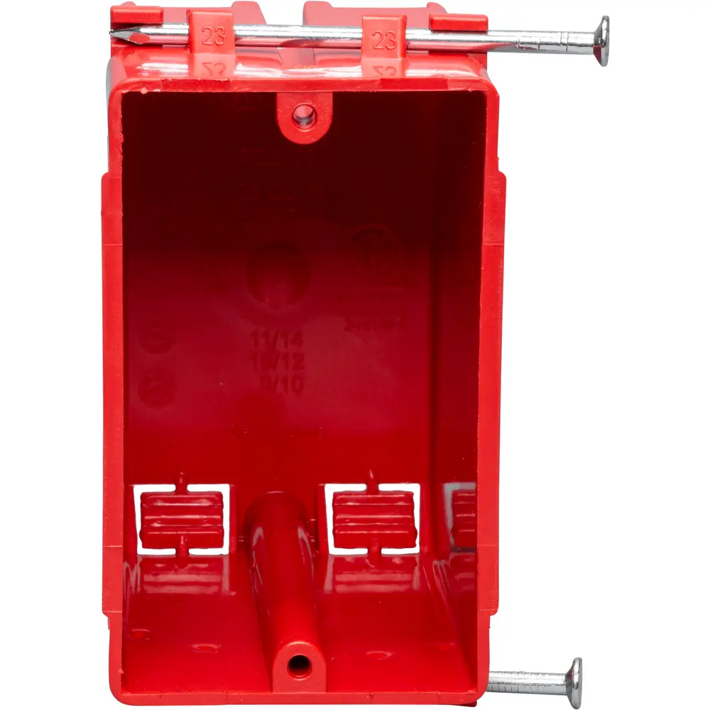 Single-Gang Plastic Switch Box, Nail-On, Red, 22 Cu. In.