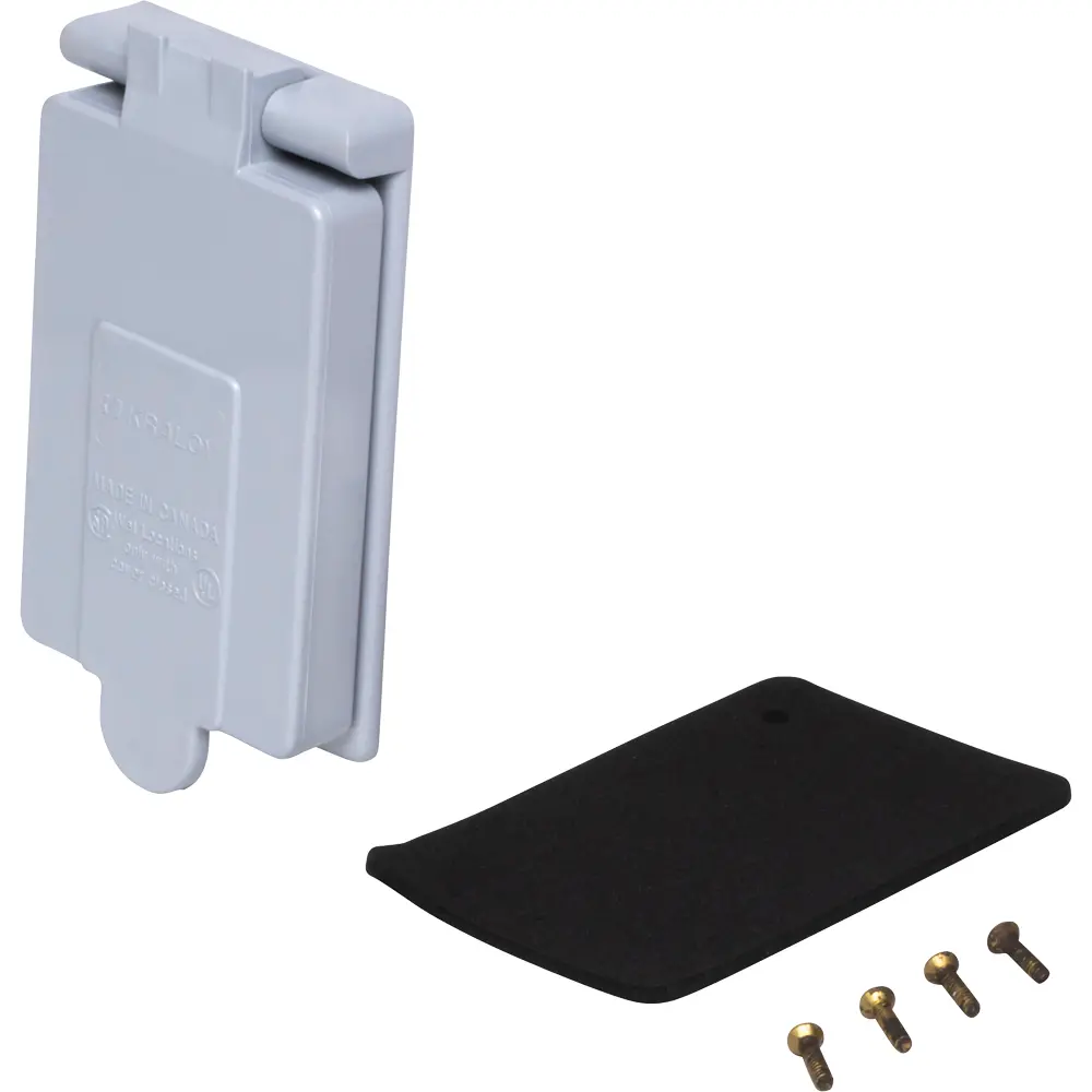 Single-Gang Weatherproof 15 A Single Receptacle Cover, Horizontal/Vertical, PVC, Gray 3 Single-Gang Weatherproof 15 A Single Receptacle Cover, Horizontal/Vertical, PVC, Gray