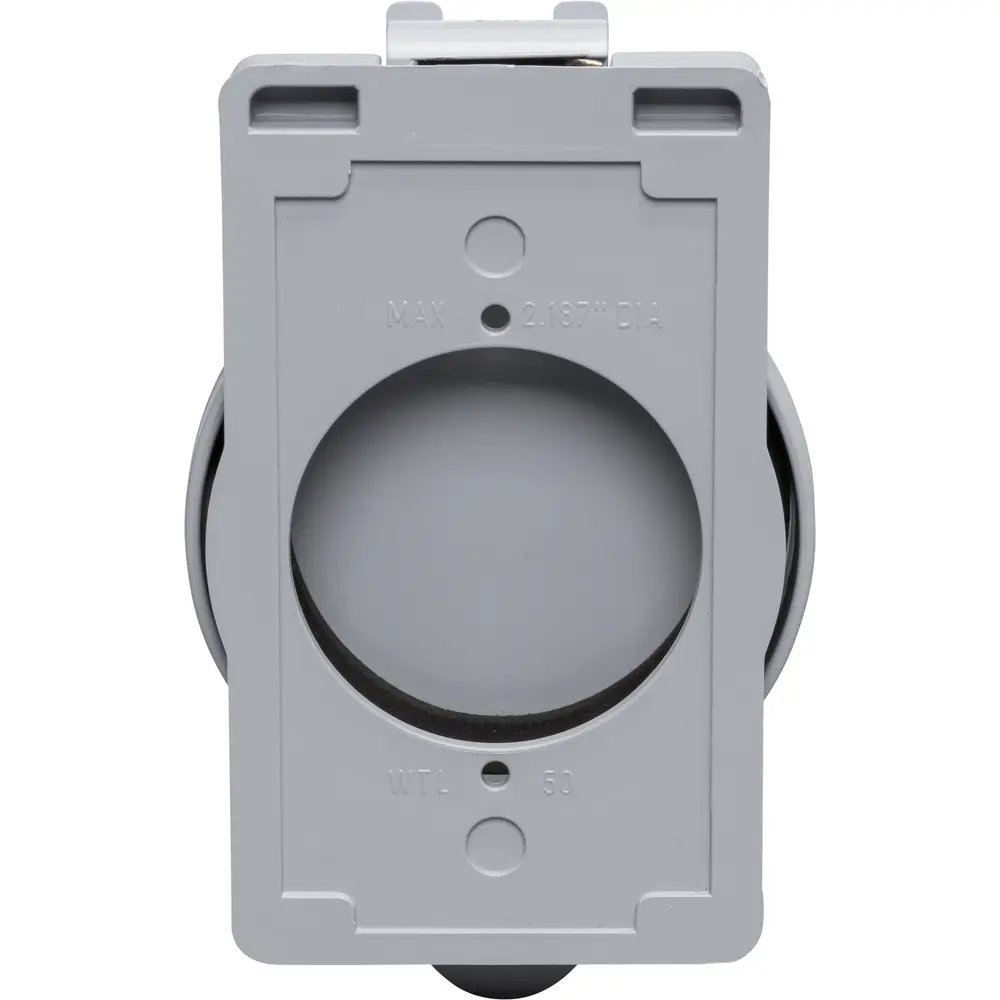 Single-Gang Weatherproof 50 A Single Receptacle Cover, Horizontal/Vertical, PVC, Gray 1 Single-Gang Weatherproof 50 A Single Receptacle Cover, Horizontal/Vertical, PVC, Gray