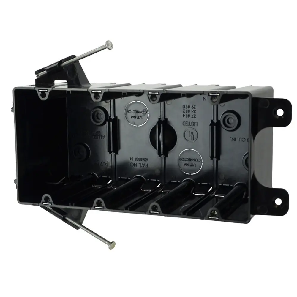 4-Gang Quick Thread™ Electrical Box w/ Angled Mid Nails, Black, 74.8 Cu. In.