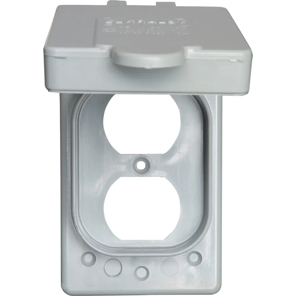 Single-Gang Weatherproof Duplex Receptacle Cover, Horizontal/Vertical, PVC, Gray