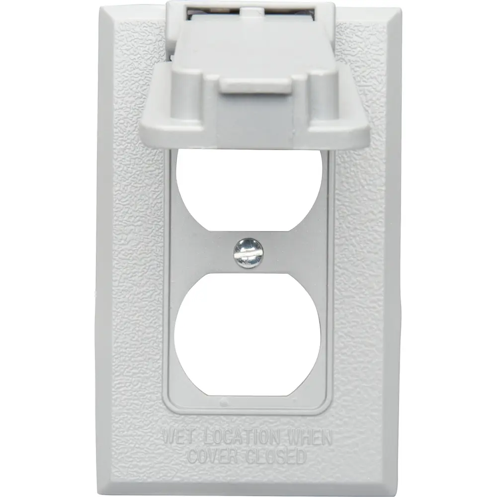 Single-Gang Weatherproof Duplex Receptacle Cover, Vertical, Die-Cast Aluminum, Gray 3 Single-Gang Weatherproof Duplex Receptacle Cover, Vertical, Die-Cast Aluminum, Gray