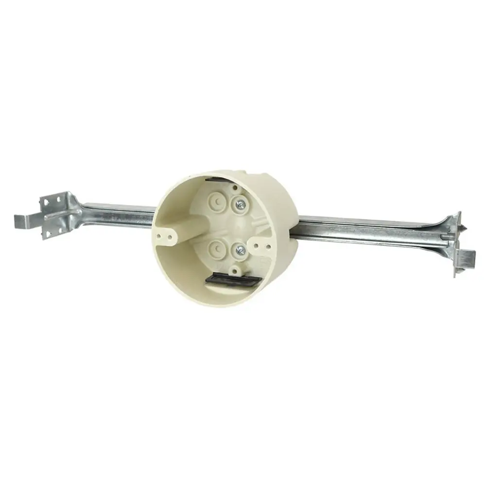 4 in. Round Fixture Support Box, 16 in. - 24 in. Adjustable Bar, 22.5 Cu. In., Off White
