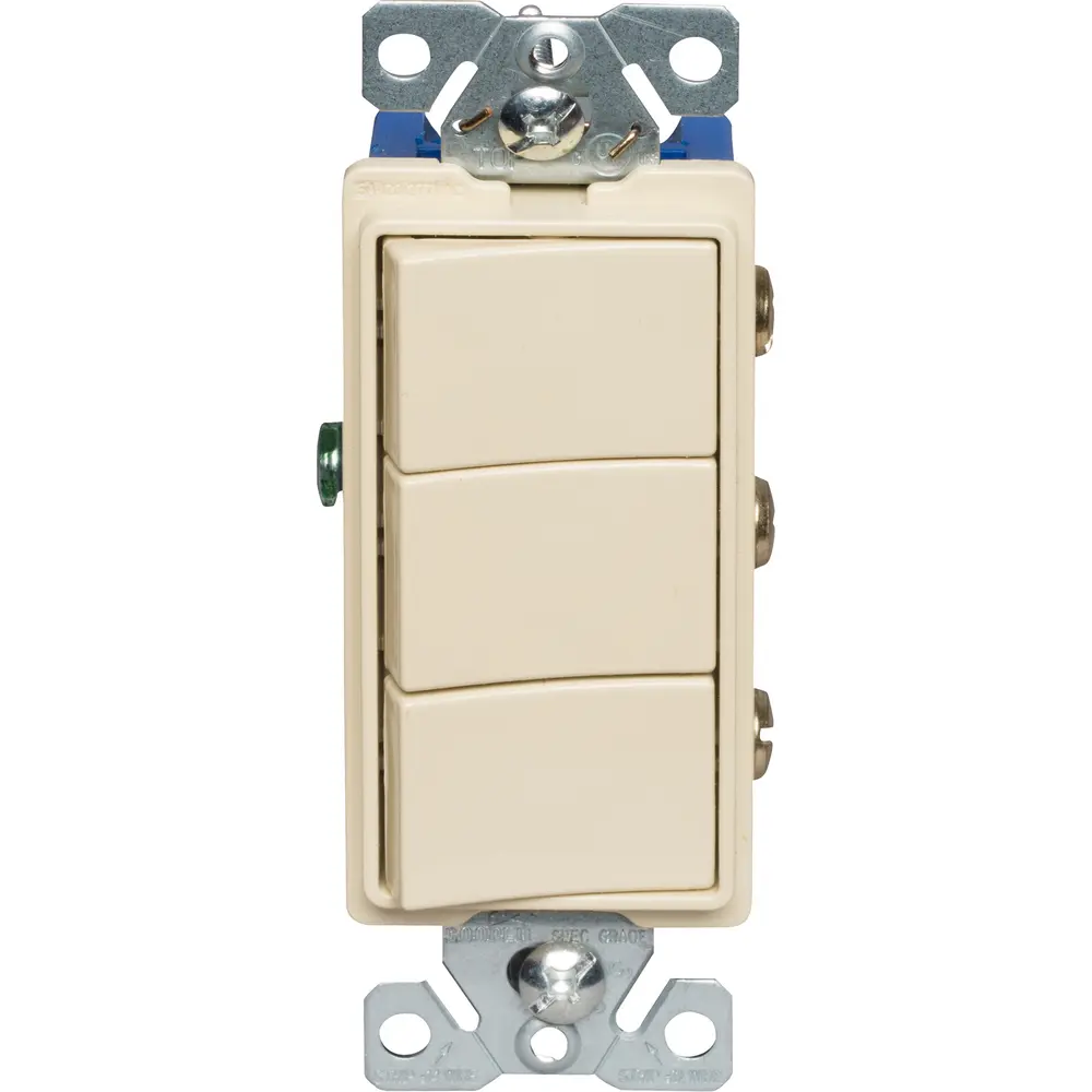 15 A 120/277 VAC Decora (3) Single-Pole Combination Switch, Ivory