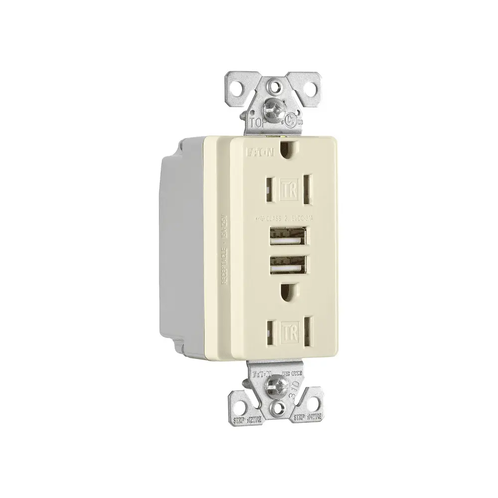 15 A, 125 VAC Combination Receptacle w/ USB Charger, 3.1 A, Light Almond