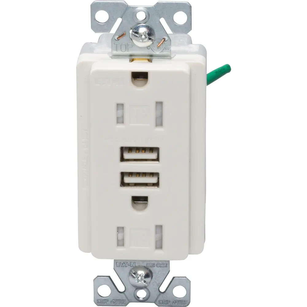 15 A, 125 VAC Combination Receptacle w/ USB Charger, 3.1 A, Light Almond
