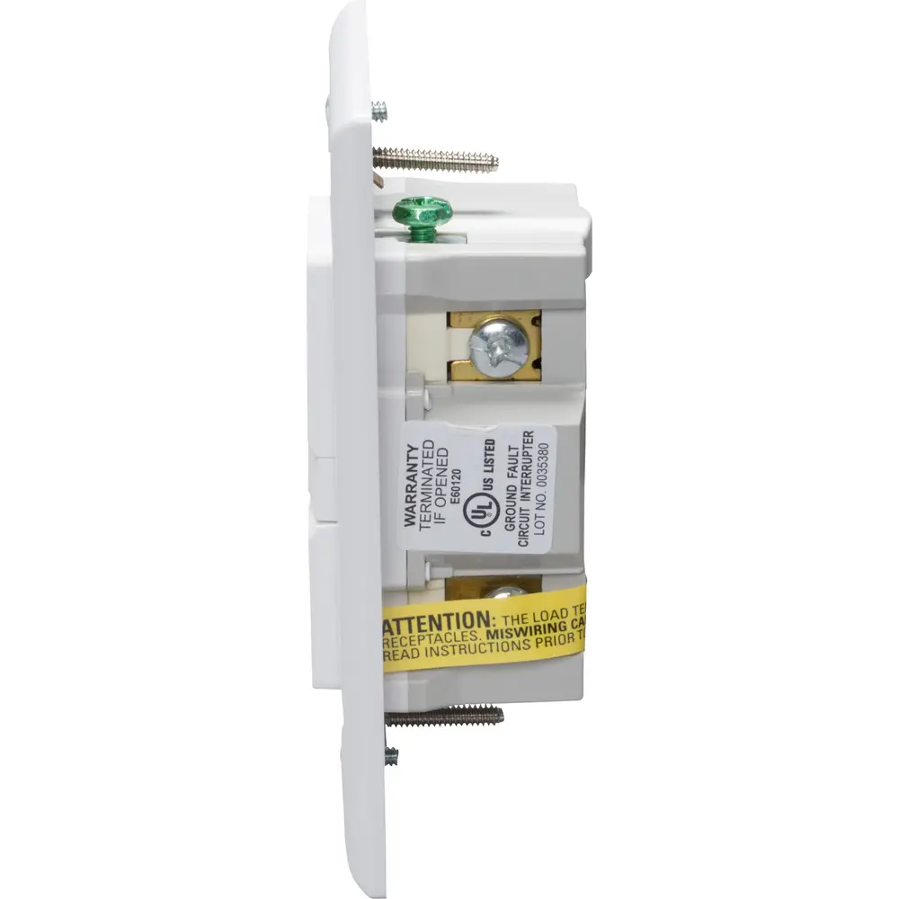 15 A 125 VAC Self-Test GFCI Receptacle, White 3 15 A 125 VAC Self-Test GFCI Receptacle, White