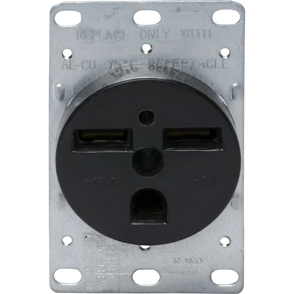 30A Power Device Receptacle, 250 VAC, 2-Pole, 3-Wire, Black