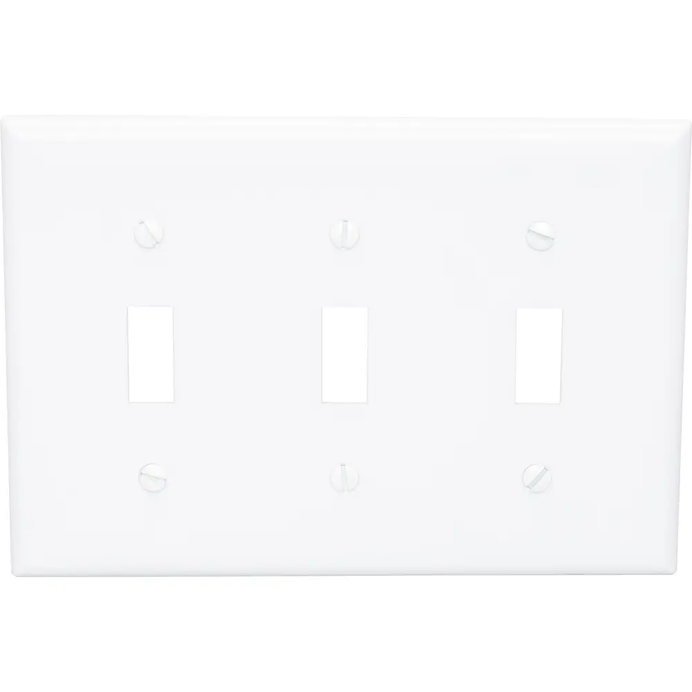 3-Gang Toggle Switch Wall Plate, Mid-Size, Polycarbonate, White