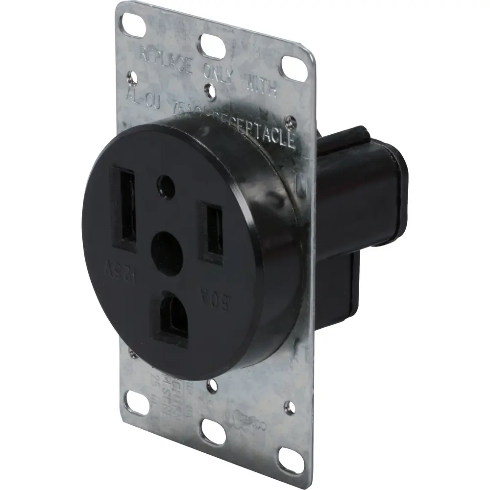 50A Power Device Receptacle, 125 VAC, 2-Pole, 3-Wire, Black 3 50A Power Device Receptacle, 125 VAC, 2-Pole, 3-Wire, Black