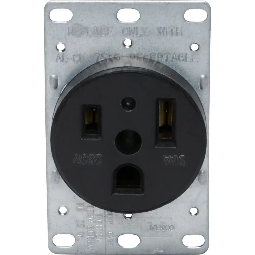 50A Power Device Receptacle, 250 VAC, 2-Pole, 3-Wire, Black 2 50A Power Device Receptacle, 250 VAC, 2-Pole, 3-Wire, Black