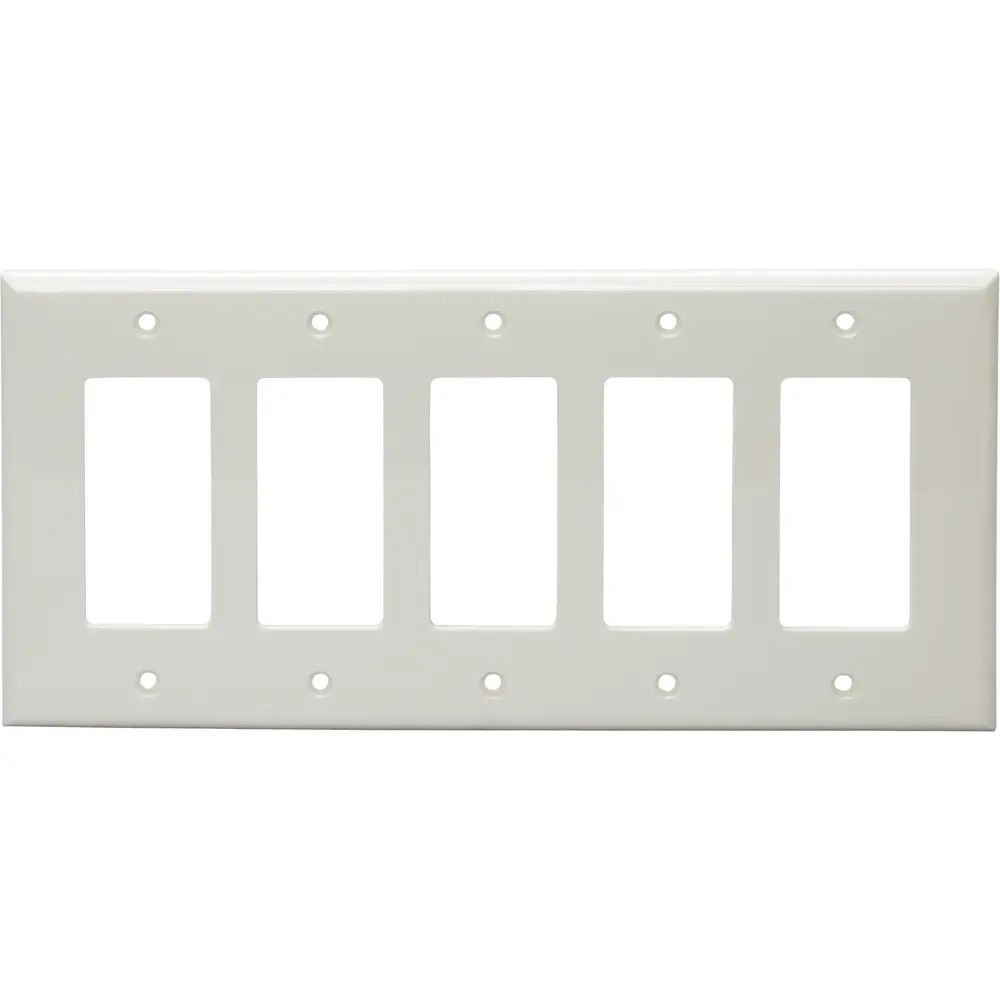 5-Gang Decorator/GFCI Wall Plate, Mid-Size, Polycarbonate, Light Almond