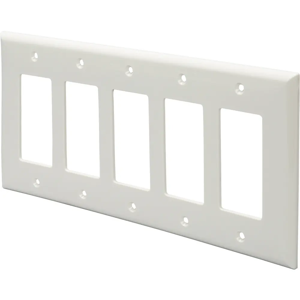 5-Gang Decorator/GFCI Wall Plate, Mid-Size, Polycarbonate, Light Almond