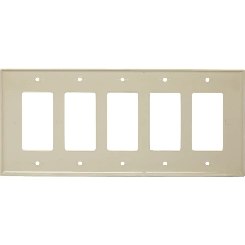 5-Gang Decorator/GFCI Wall Plate, Mid-Size, Polycarbonate, Ivory