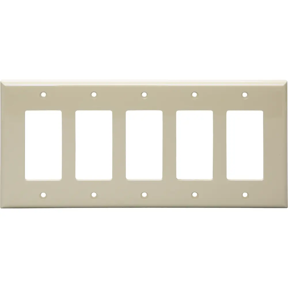 5-Gang Decorator/GFCI Wall Plate, Mid-Size, Polycarbonate, Ivory