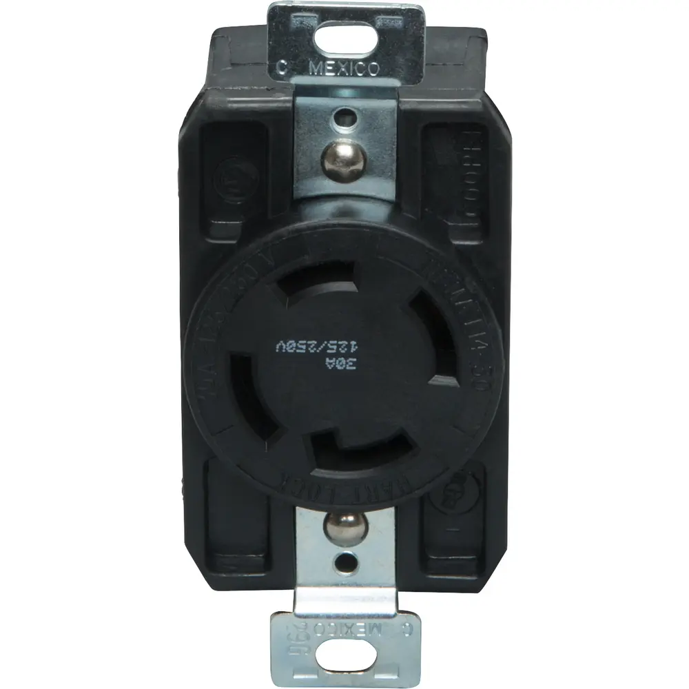 Industrial Grade Locking Devices, Single Receptacle, 30A, 125/250V, Three-Pole, Four-Wire, Black
