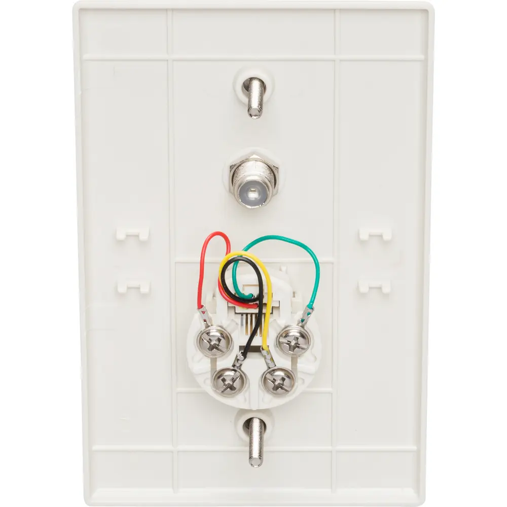 Single-Gang (1) RJ11/RJ14 Telephone Jack & Coaxial Adapter Wall Plate, Light Almond
