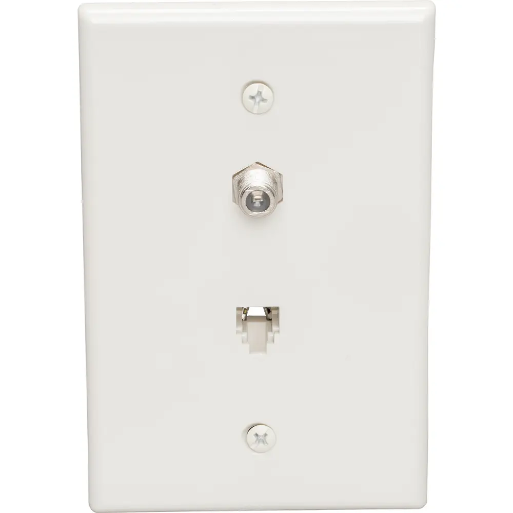 Single-Gang (1) RJ11/RJ14 Telephone Jack & Coaxial Adapter Wall Plate, Light Almond