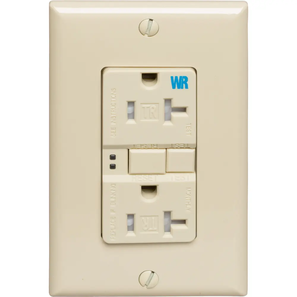 20 A 125 VAC Tamper/Weather-Resistant Self-Test GFCI Receptacle, Ivory