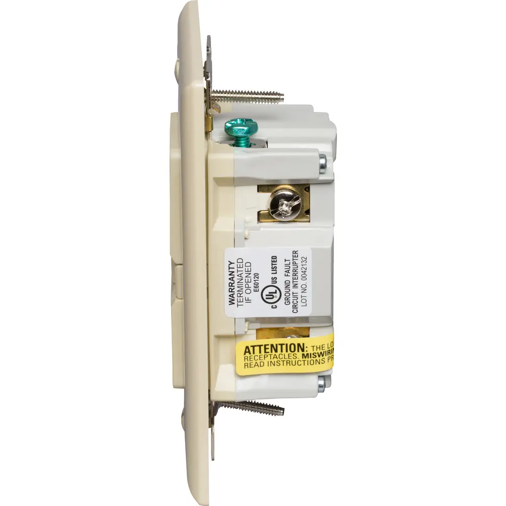 20 A 125 VAC Tamper/Weather-Resistant Self-Test GFCI Receptacle, Ivory