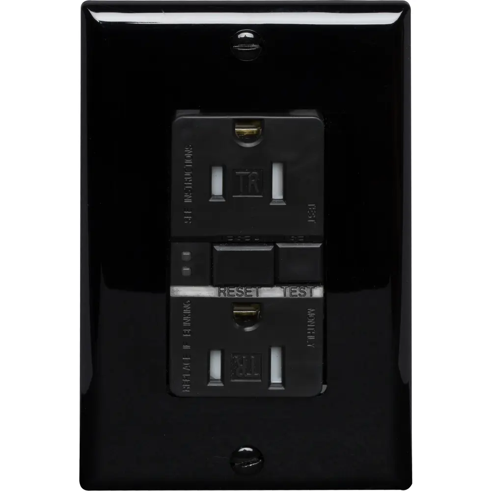 15 A 125 VAC Tamper-Resistant Self-Test GFCI Receptacle, Black