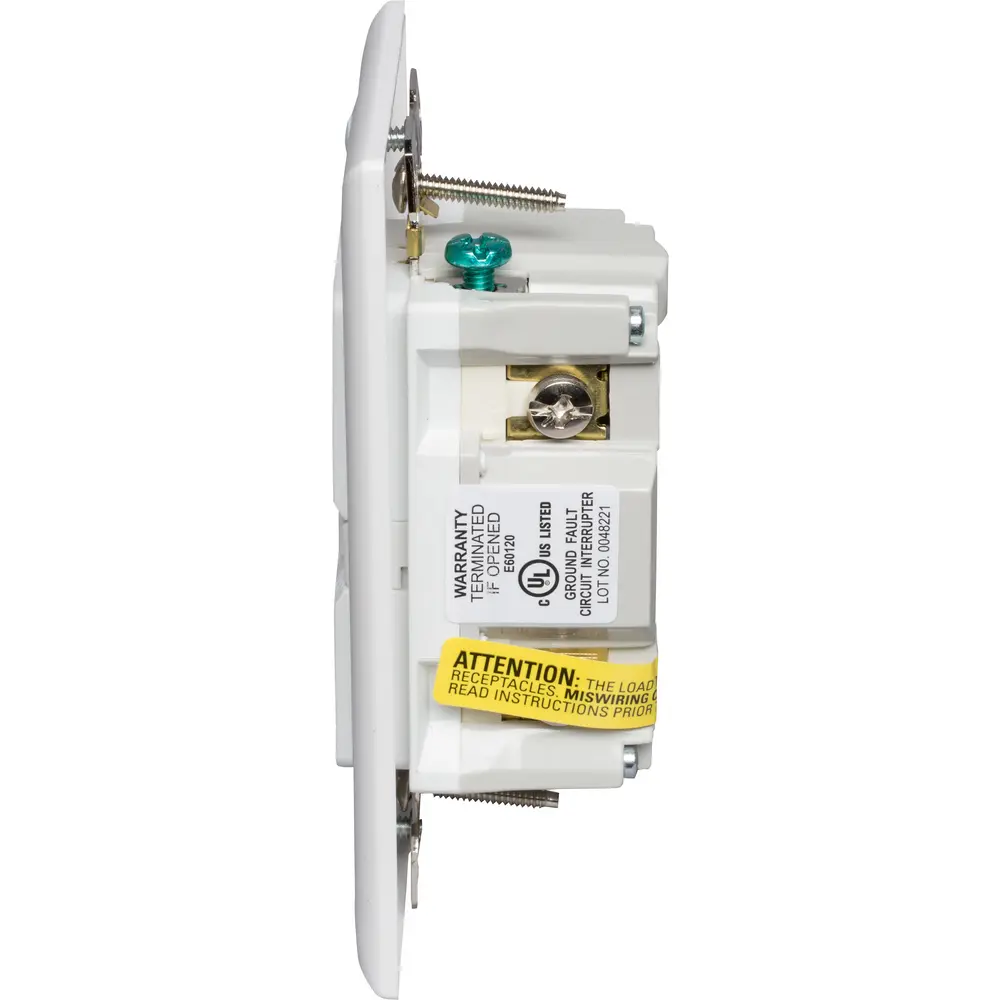 20 A 125 VAC Tamper/Weather-Resistant Self-Test GFCI Receptacle, White 3 20 A 125 VAC Tamper/Weather-Resistant Self-Test GFCI Receptacle, White