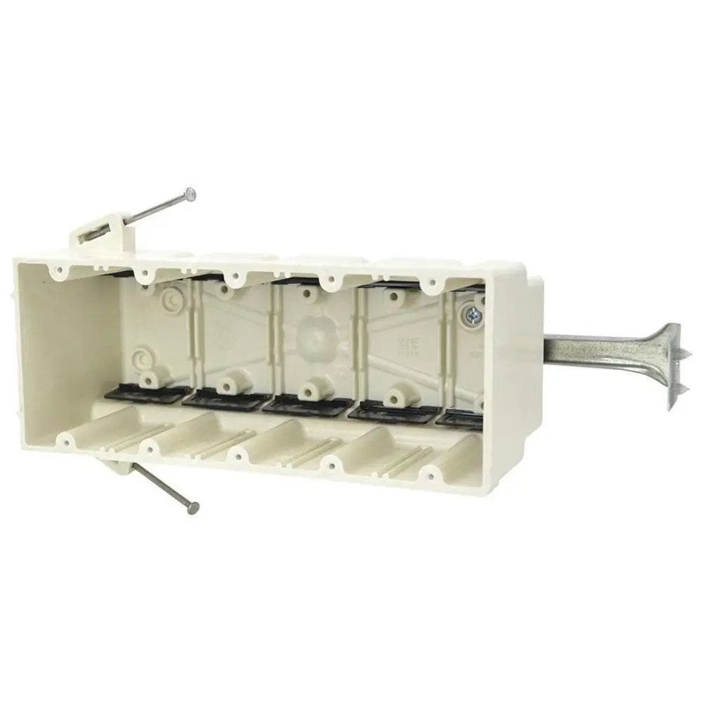 5-Gang Electrical Box w/ Nails, Adjustable Stabilizer Bar, 94 Cu. In., Off White