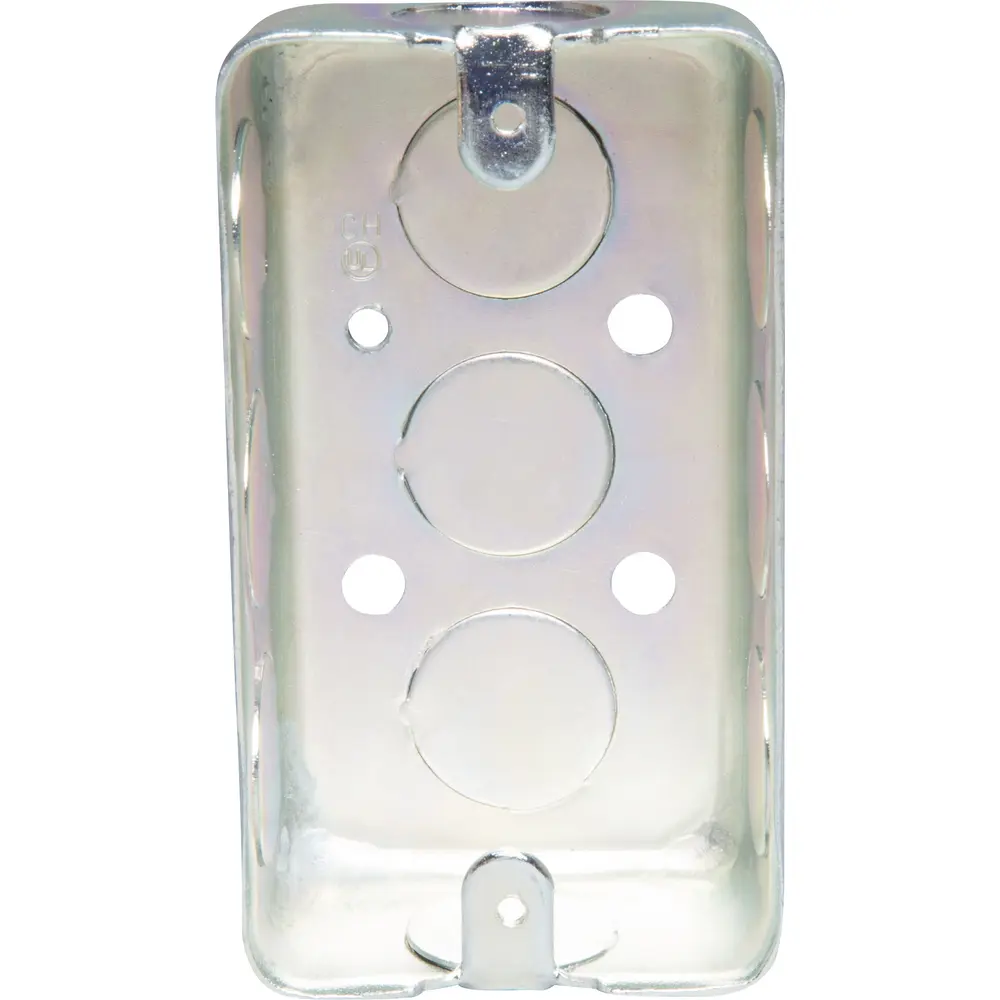 1-1/4" Deep Steel Utility Box, (8) 1/2" Side KOs, (3) 1/2" Bottom KOs
