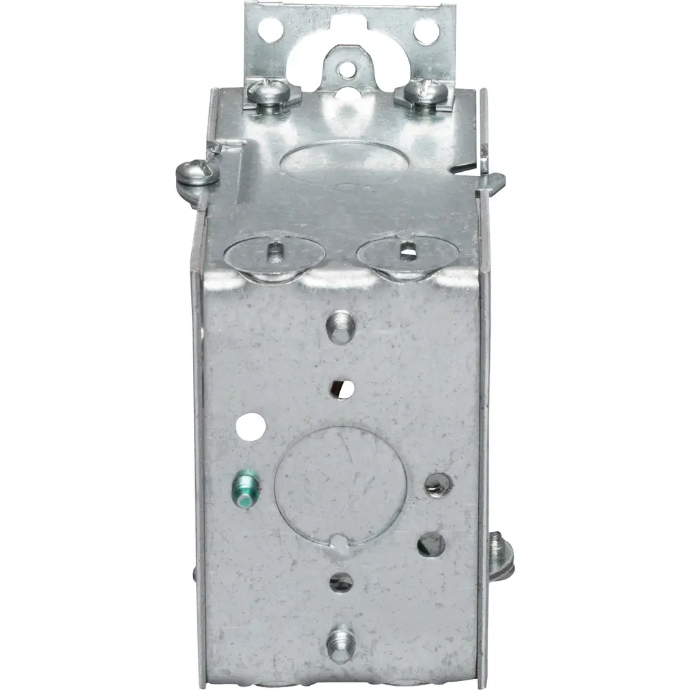 3-1/2" Gangable Switch Box, (2) Cable, (1) 1/2" KO, NM Clamps, Ears/Ground Pigtail, 18 Cu. In., Steel