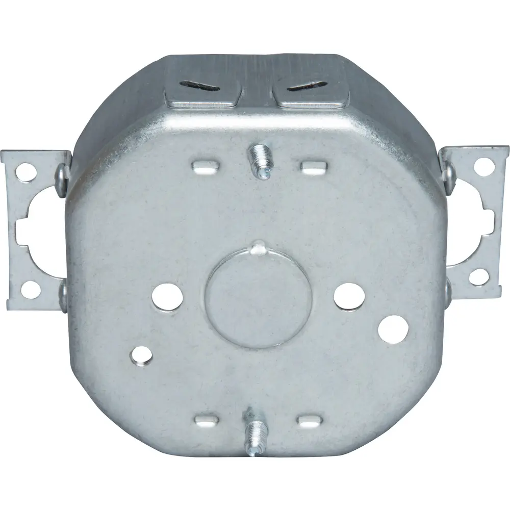 3-1/4" Octagon Outlet Box, 2-Screw Ears, NM Clamps, (1) 1/2" KO, 9 Cu. In. 1 3-1/4" Octagon Outlet Box, 2-Screw Ears, NM Clamps, (1) 1/2" KO, 9 Cu. In.