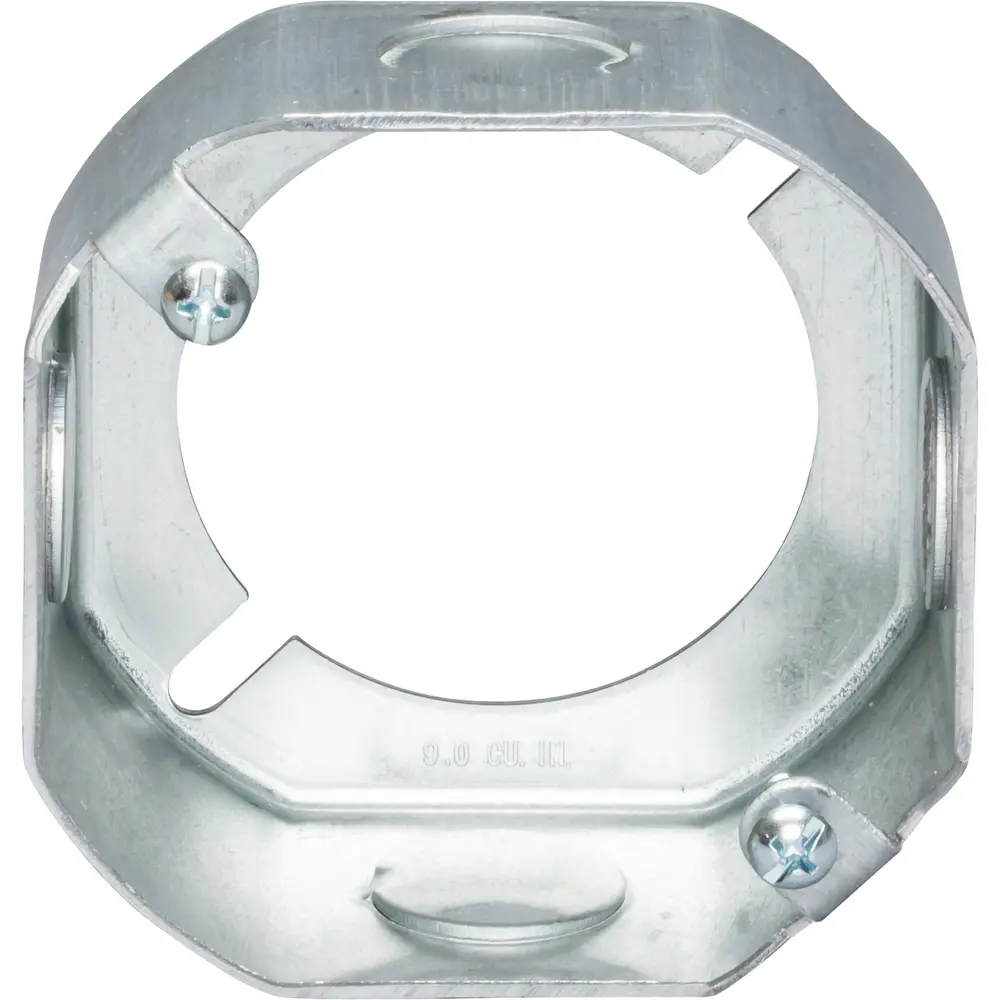 3-1/4" Octagon Outlet Box, Extension Ring, (4) 1/2" KO, 9 Cu. In., Steel