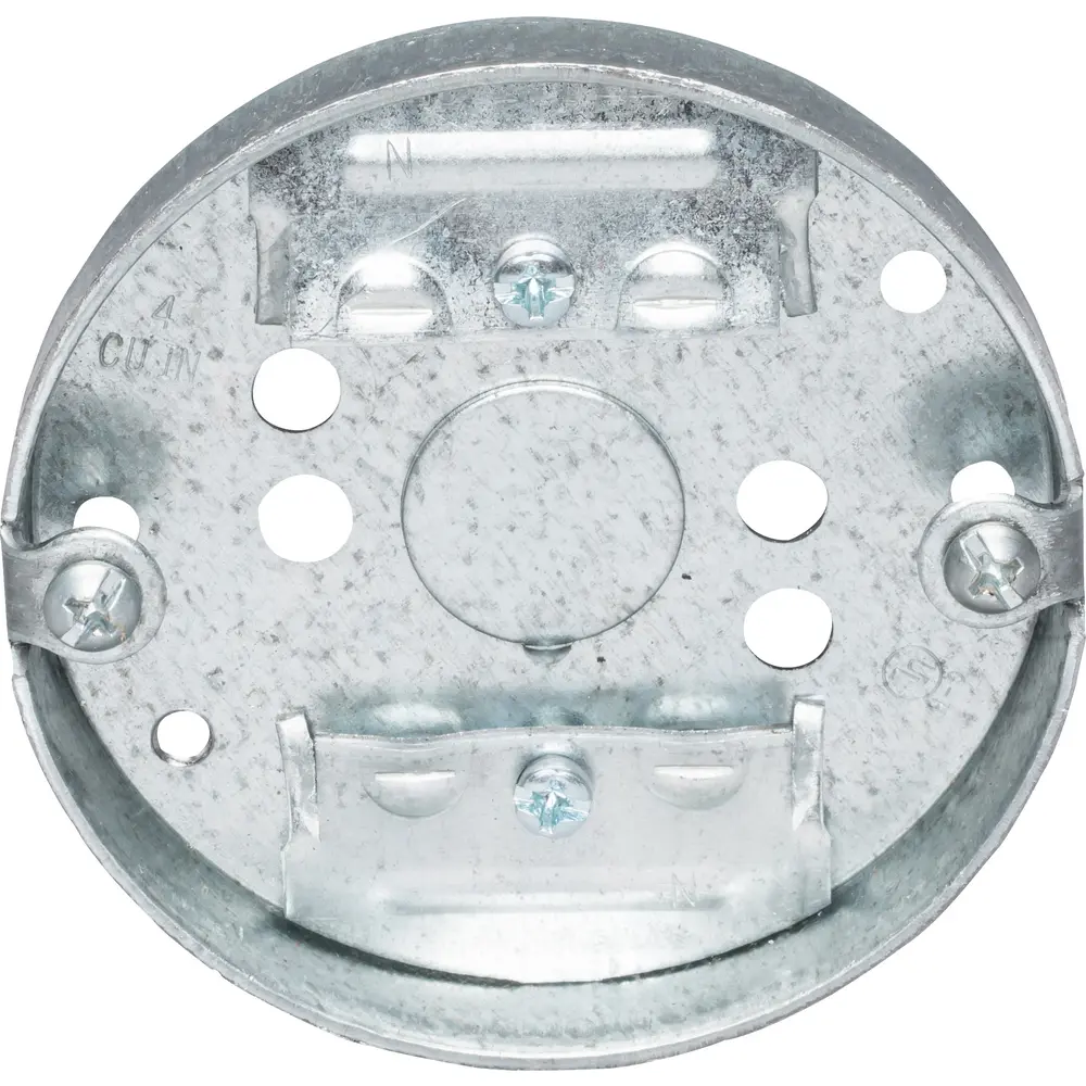 3-1/4" Round Ceiling Pan, 1/2" Deep, 4 Cable, (1) 1/2" Conduit KO, 4 Cu. In.