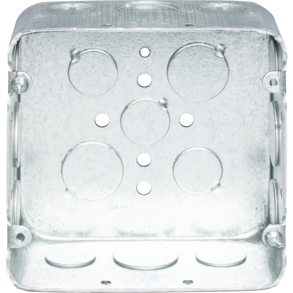 4-11/16" Square Outlet Box, Drawn, (11) 1/2", (6) 3/4" KO, 42 Cu. In., Steel 1 4-11/16" Square Outlet Box, Drawn, (11) 1/2", (6) 3/4" KO, 42 Cu. In., Steel