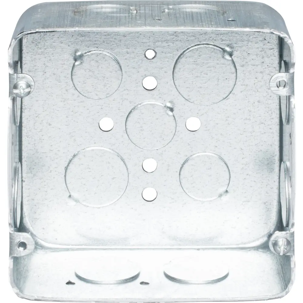 4-11/16" Square Outlet Box, Drawn, Air Plenum, (3) 1/2", (10) 3/4" KO, 42 Cu. In., Steel