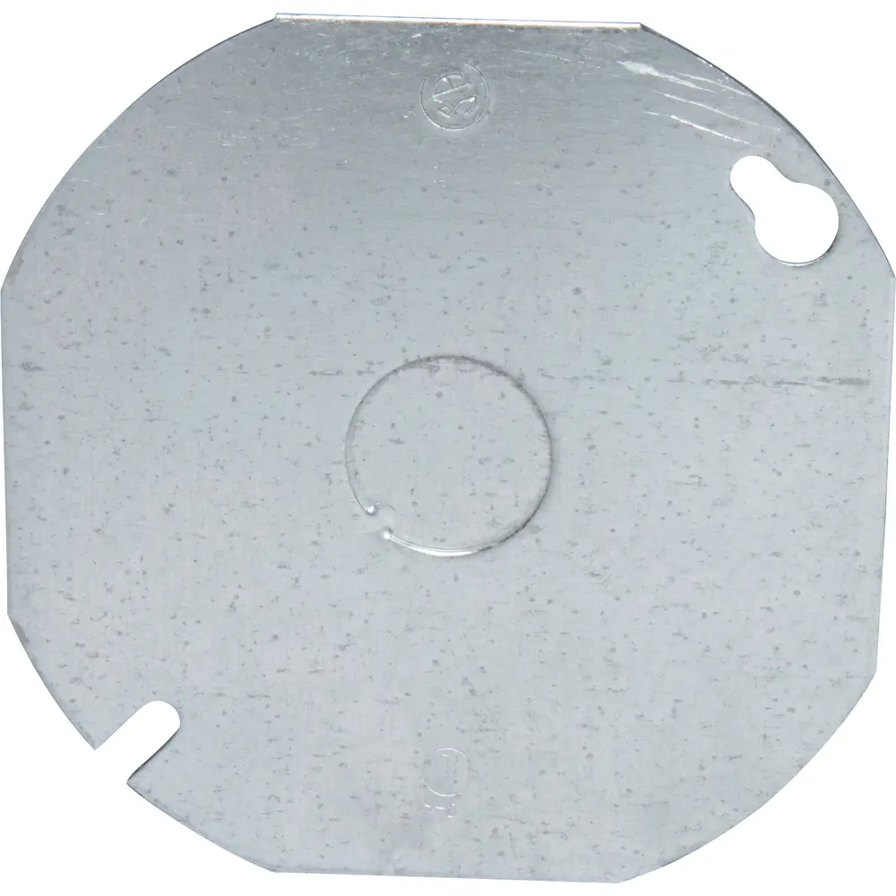 4" Octagon Box Cover, Octagon, Flat w/ 1/2" KO, Steel